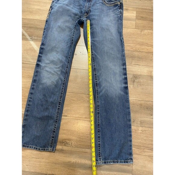 Ariat M5 Straight Mens 34X36 Tall Western Embroidered Stitch Blue Jeans Whiskers - Picture 6 of 10